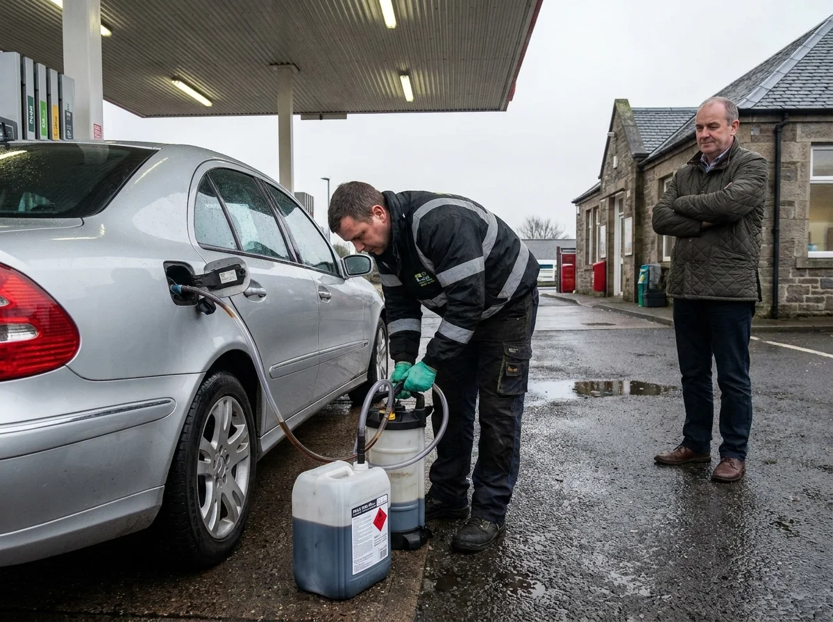Don't move the vehicle off the forecourt until drained